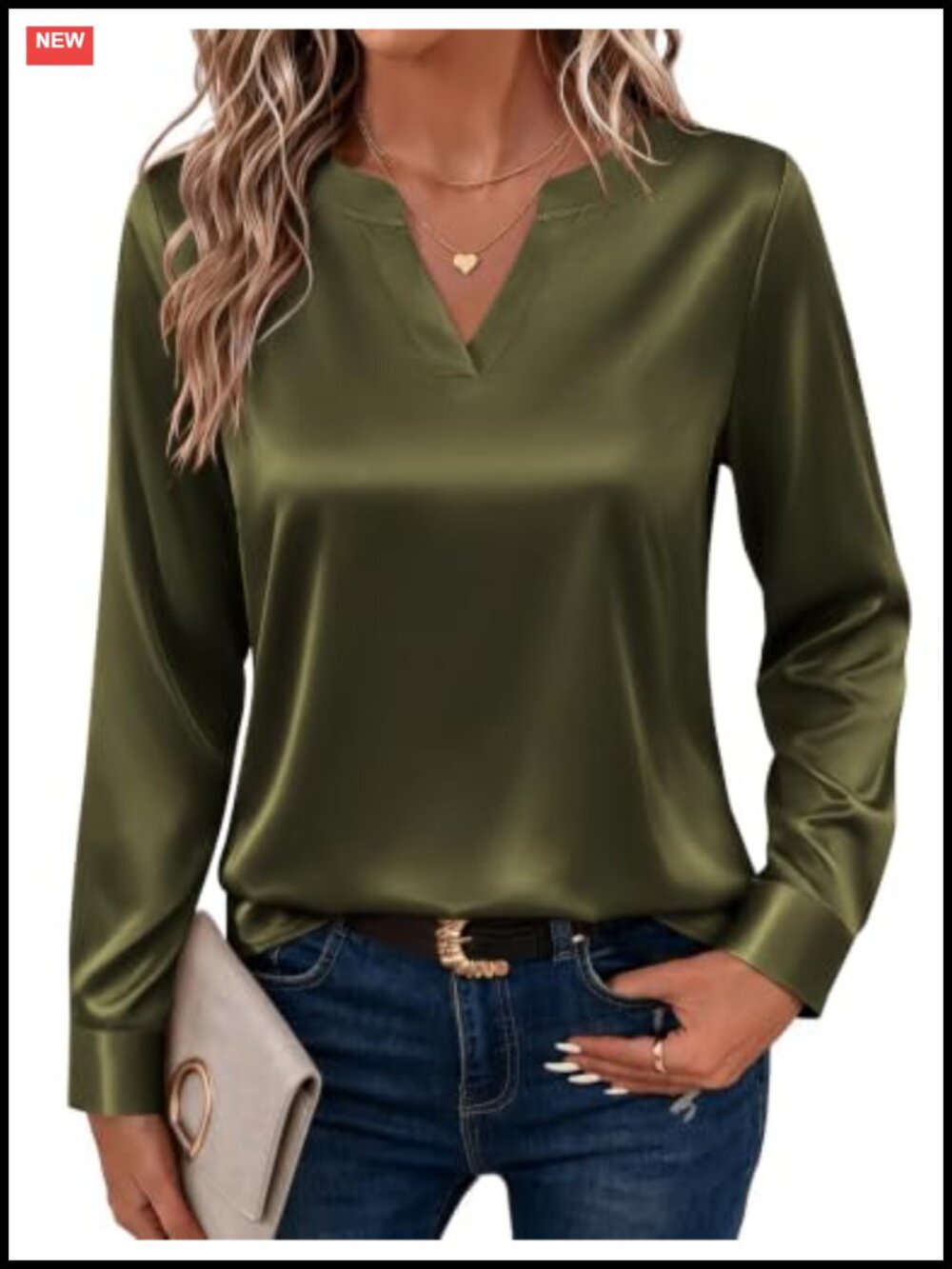 Zeagoo Satin Blouse Women Silk Top Long Sleeve Shirt V-Neck